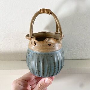 Vintage pottery gathering basket or vase